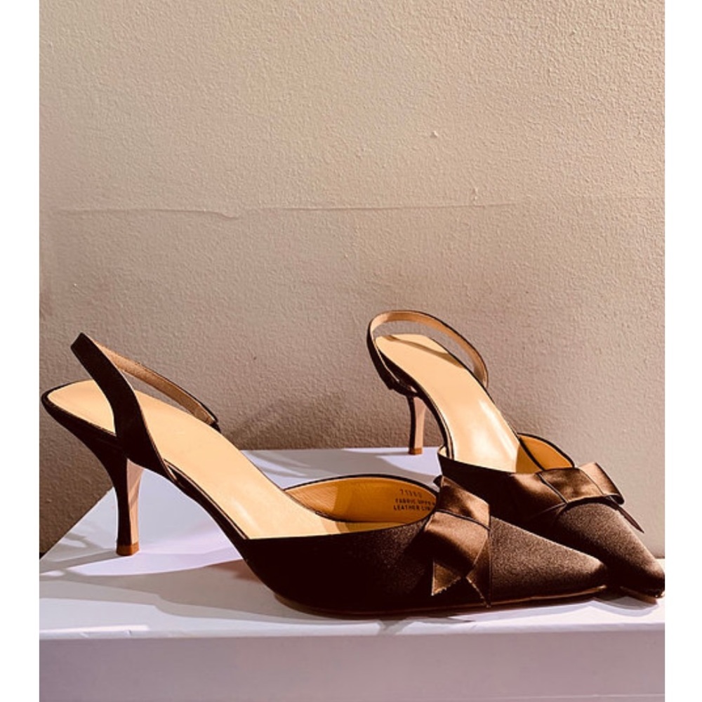 J. crew satin bow sling back heels EUC